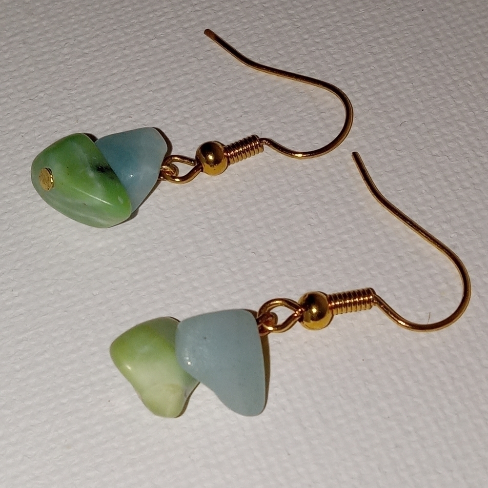 5/$25 CLEARANCE  Hand crafted green and blue stone chip earrings